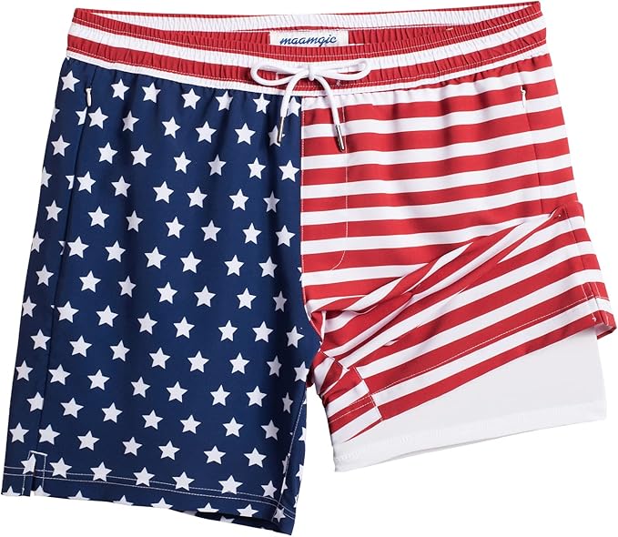 maamgic 2 in 1 Mens Swim Trunks 7 Inch Swim Shorts Swim Suits Board Shorts