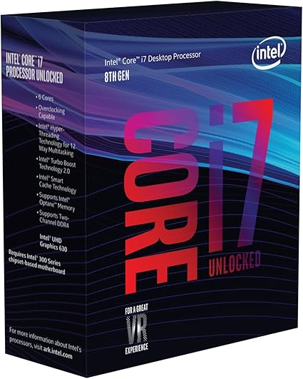 Intel Core i7-8700K Desktop Processor 6 Cores up to 4.7GHz Turbo Unlocked LGA1151 300 Series 95W