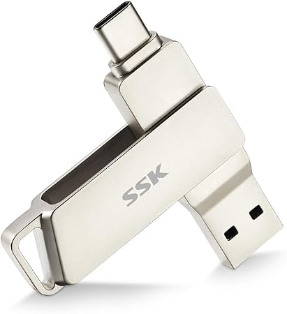 SSK 128GB USB C Flash Drive 150MB/s Transfer Speed Dual Connectors 2 in 1 Type C USB 3.1 Thumb(Jump) Drive Memory Stick Thunderbolt 3 Compatible for Android Phone,Macbook/Pro/Air,and more