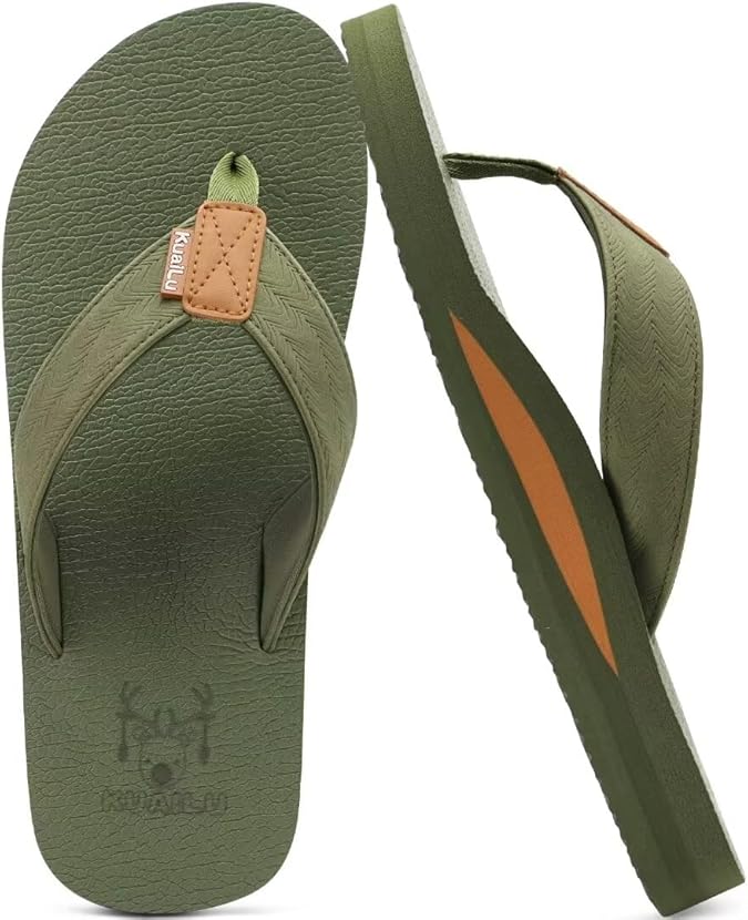 KuaiLu Men's Yoga Mat Leather Flip Flops with Arch Support Comfortable Cushion Walking Thong Sandals Slip On Indoor Outdoor