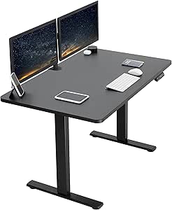 VIVO Electric Height Adjustable 48 x 30 inch Memory Stand Up Desk, Black Solid One-Piece Table Top, Black Frame, Standing Workstation with Preset Controller, 1B Series, DESK-KIT-1B5B