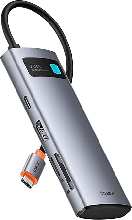 Baseus USB C Hub 7 in 1 Adapter with 4K @ 60Hz HDMI, 100W PD, 3 USB-A 3.0 5Gbps, SD/TF Card Reader, USB Docking Station for iPhone 15, Laptop MacBook/Surface Pro/iPad/Steam Deck/Rog Ally/Samsung etc