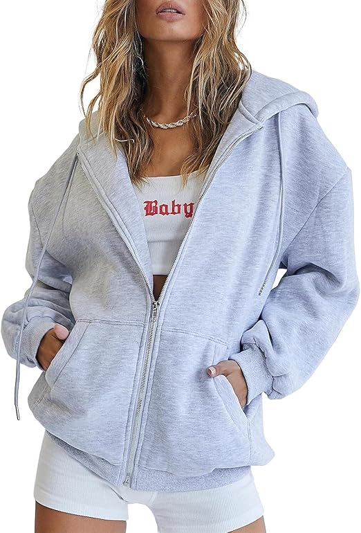 Trendy Queen Womens Zip Up Hoodies Oversized Sweatshirts Fall Fashion Outfits Casual Jackets 2025 Winter Clothes