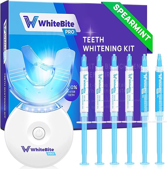 Whitebite Pro Professional Teeth Whitening Kit with Gels for Sensitive Teeth: Whitening LED Light, 35% Carbamide Peroxide Gel, Remineralization Gel (Spearmint)