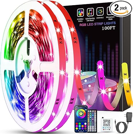 Tenmiro Led Lights for Bedroom 100ft (2 Rolls of 50ft) Music Sync Color Changing Strip Lights with Remote and App Control RGB Strip, for Room Home Party Decoration