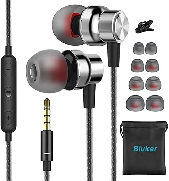 Blukar in Ear Headphones, Headphones with Microphone and Comfortable Cable Noise Reduction Stereo Sound Volume Control for All 3.5mm Headphone Devices
