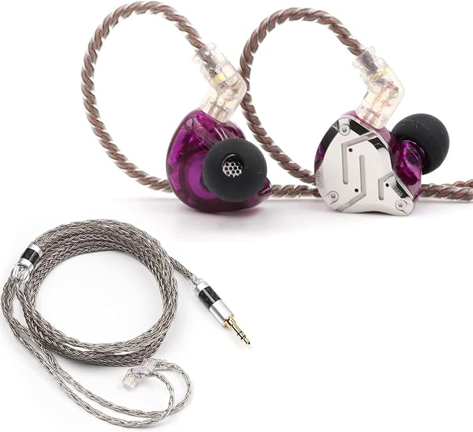 Linsoul KZ ZS10 Pro in Ear Earphones(without Mic, Purple)  Tripowin Zonie 16 Core Cable(Recessed 2pin, 3.5mm, Grey)