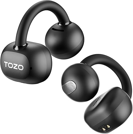 TOZO OpenEarRing True Open Ear Headphones, Lightweight Comfort Open Ear Clip Wireless Earbuds, 40H Play Bluetooth 5.4 Headphones with Smart Digital Display Design Fit Sports Running, Workout Black