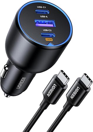 UGREEN 130W USB C Car Charger, PD 100W  PD 30W Type C Car Charger Adapter Compatible with iPhone 16 16 Plus 16 Pro 16 Pro Max, Galaxy S24 S23 Ultra, iPad, MacBook, and More