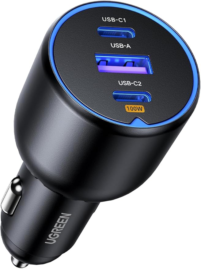 UGREEN 130W USB C Car Charger, Type C Car Charger Adapter Compatible with iPhone 16 16 Plus 16 Pro 16 Pro Max 15 14 13 12, Galaxy S24 S23 Ultra, iPad, MacBook, and More
