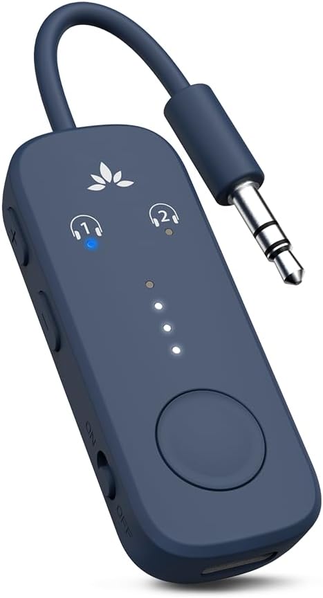 Avantree Relay - Premium Airplane Bluetooth 5.3 Adapter, Supports 2 AirPods or Headphones with aptX Adaptive, 3.5mm AUX Jack Wireless Audio Transmitter for Planes, Airline, Travel, TV