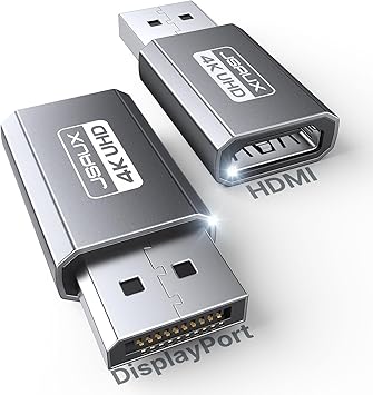 JSAUX 4K DisplayPort to HDMI Adapter 2-Pack, DP PC to HDMI Monitor Converter Video UHD 2K@120Hz,4K@30 DP to HDTV Male to Female Uni-Directional Adapter Compatible for Dell, Lenovo, HP,GPU, AMD -Grey
