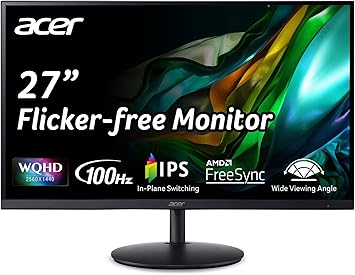 Acer SH272U Ebmiphux 27" WQHD 2560 x 1440 Home Office Ultra-Thin Monitor AMD FreeSync 1ms VRB 100Hz Zero Frame Height Adjustable Stand with Swivel & Tilt (USB Type-C & HDMI 1.4 Ports)