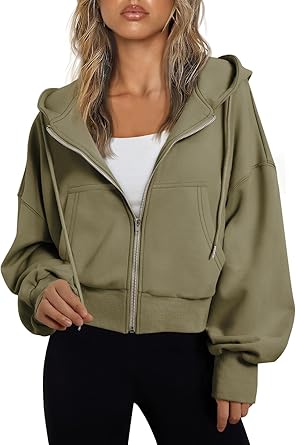 Trendy Queen Hoodies for Women Full Zip Up Cropped Sweatshirts Jackets Casual Comfy Gym Tops Fall Outfits Winter Clothes 2025