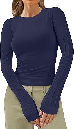 ANRABESS Womens Long Sleeve Shirts Slim Fit Crew Neck Going Out Tops Basic Tees Trendy Fashion Fall Outfits 2024