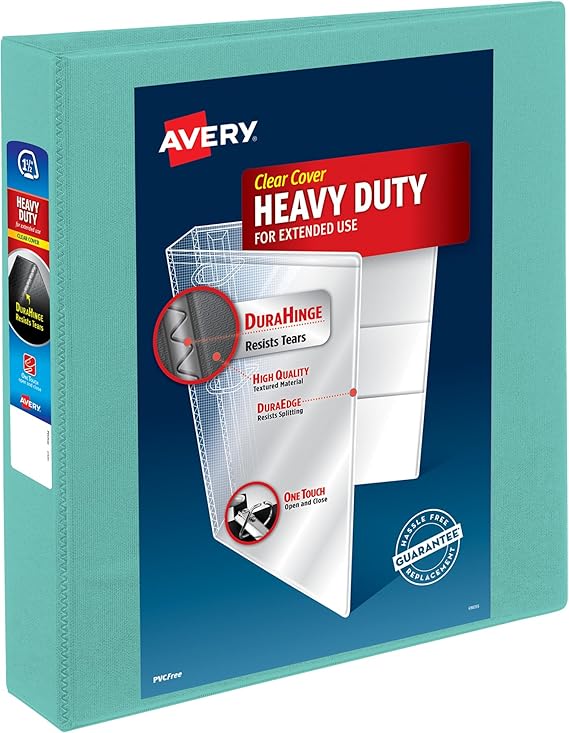 Avery Heavy-Duty View 3 Ring Binder, 1.5 Inch EZD Rings, Great for Portfolio Binders, Office Binders, School Notebook Binders, and More, 1 Mint Binder (79271)