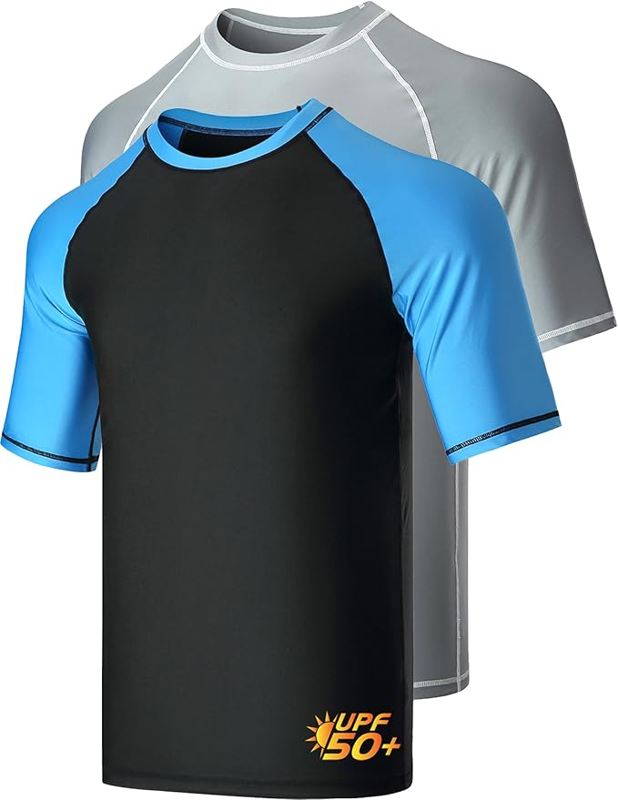 Liberty Imports 2-Pack Men's UV Short Sleeve Swim Shirts Loose Fit Rash Guards