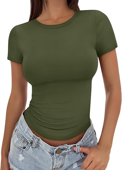 Trendy Queen Womens Basic T Shirts Summer Tops 2025 Crop Short Sleeve Y2k Tee Cute Gym Fashion Workout Clothes