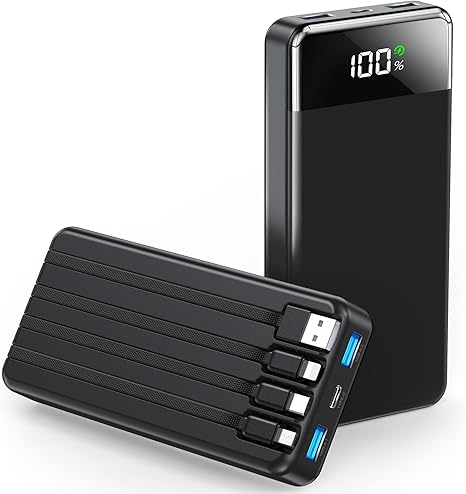 SABANI Portable Charger 35000mAh Power Bank - Portable Battery with 4 Built in Cables, 22.5W Fast Charging Battery Pack Compatible with iPhone 16 15 14 13 Samsung Android Phone etc (1 Pack, Black)