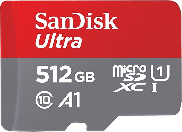 SanDisk 512GB Ultra microSDXC UHS-I Memory Card with Adapter - Up to 150MB/s, C10, U1, Full HD, A1, MicroSD Card - SDSQUAC-512G-GN6MA [New Version]