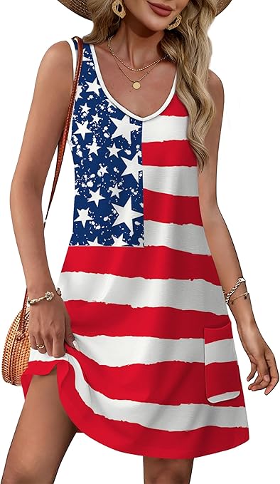 OFEEFAN Womens Summer Dresses 2025 Loose V Neck Sleeveless Sundresses Swimsuit Coverup with Pockets Floral/Plain/Eyelet