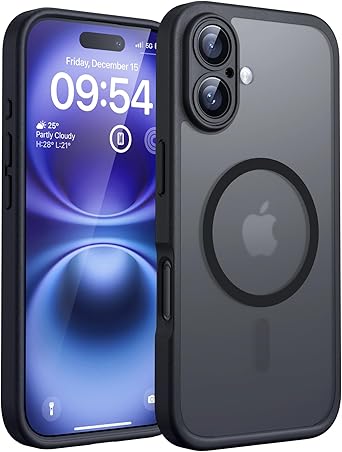 TOCOL Magnetic for iPhone 16 Case, Upgraded Full Camera Protection, Compatible with Magsafe, Drop Protection, Translucent Matte Back Bumper Phone Cover 6.1-Inch（Black）