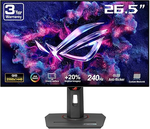 ASUS ROG Strix 27” 1440P OLED Gaming Monitor (XG27AQDMG) - QHD, Glossy OLED, 240Hz, 0.03ms, Custom Heatsink, Anti-flicker,Uniform Brightness, G-SYNC Compatible, 99% DCI-P3, DisplayWidget, 3yr warranty