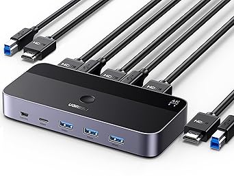 UGREEN USB 3.0 KVM Switch HDMI with 3 USB   1 Type-C Ports USB Switch 4K@60Hz for 2 Computers Sharing Monitor Keyboard Mouse USB C Hard Drives Printer, with 2 USB Cables, 2 HDMI Cables and Controller