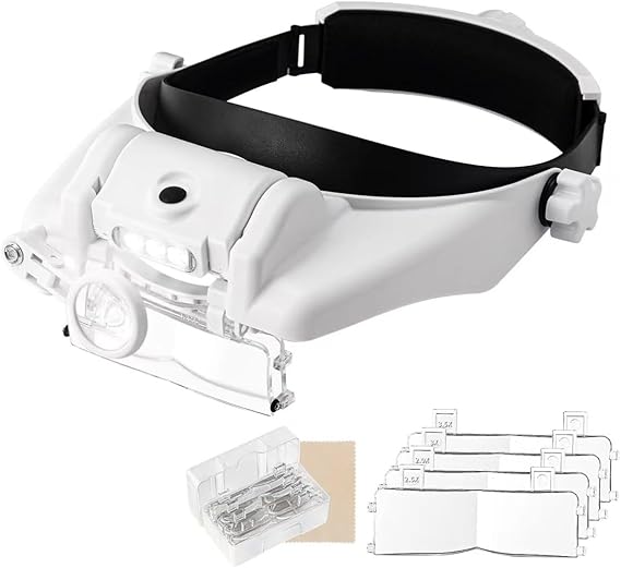 Lighted Head Magnifying Glasses Visor Headset with Light - Headband Magnifier Loupe Hands-Free for Close Work,Sewing,Crafts,Reading,Repair,Jewelry (1.5X to13.0X)