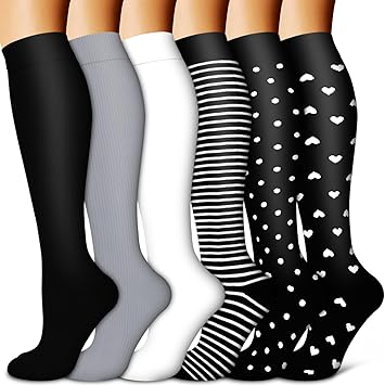 BLUEENJOY Copper Compression Socks for Women & Men (6 pairs) - Best Support for Nurses, Running, Hiking, Recovery