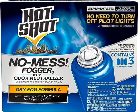 Hot Shot No Mess Fogger With Odor Neutralizer, Kills Roaches, Ants, Spiders & Fleas, Controls Heavy Infestations, 3 Count, 1.2 Ounce