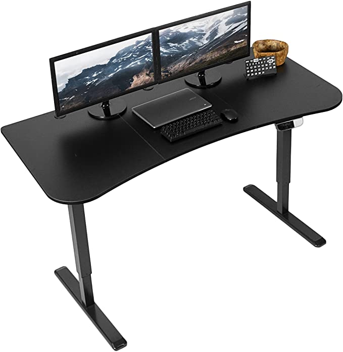 VIVO Electric Height Adjustable 63 x 32 inch Stand Up Desk, Complete Active Workstation with 3 Section Black Table Top, Black Frame, Touch Screen Controller, DESK-KIT-2E1B