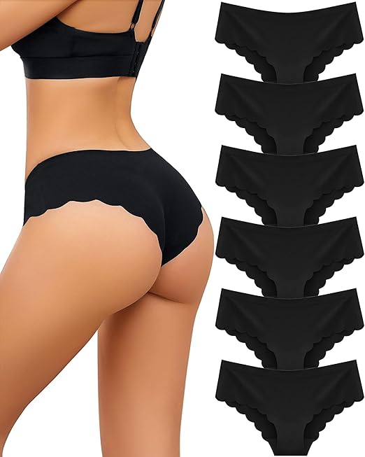 FINETOO 6 pack Seamless Underwear for Women Sexy Low Rise Hipster Wave Edge No Show Bikini Panties Womens Cheeky S-XL