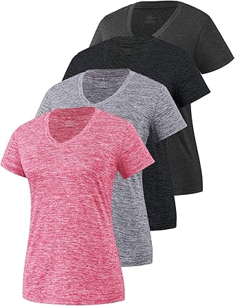 Xelky 3-4 Pack Women's Dry Fit Tshirt Short Sleeve Moisture Wicking Athletic Shirts Sport Activewear Tee V Neck Workout Top