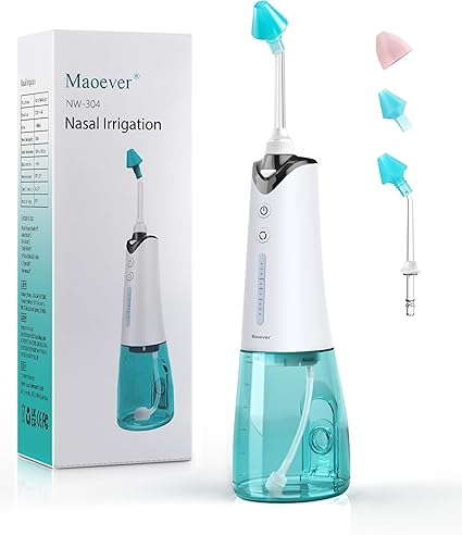 MAOEVER Sinus Cleaner Machine, Cordless Nasal Rinse Machine for Sinus Relief & Nasal Care, Electric Neti Pot Nasal Irrigation Sinus Rinse System Kit for Adult & Kid - Comes with 3 Tips
