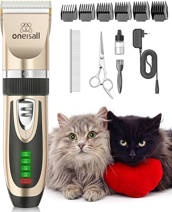 Cat Grooming Clippers for Matted Hair, 2-Speed Cat Grooming Kit Cordless Low Noise Pet Hair Clipper Trimmer for Dogs Cats Animals (Gold)