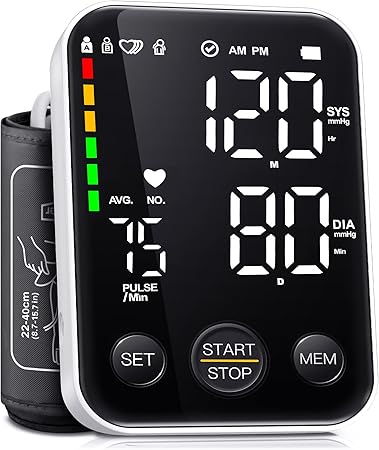 Oklar Blood Pressure Monitor Upper Arm Monitors for Home Use BP Machine with 2x120 Reading Memory Adjustable Arm Cuff 8.7"-15.7" Large Display with LED Background Light Storage Bag