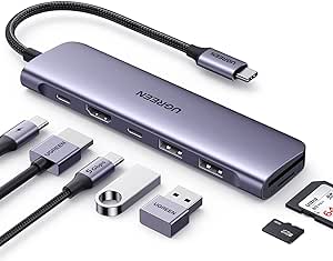 UGREEN Revodok 1071 USB C Hub for Laptop 7 in 1 USB C Dongle 4K HDMI, 100W PD Charging, USB-C & 2 USB-A 5Gbps Data Ports, SD/TF Card Reader for MacBook Pro/Air, iPad Pro, XPS, Thinkpad