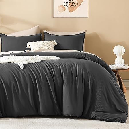Litanika Grey Comforter King Size Set, Dark Gray Lightweight Plain Bedding Comforters Sets, All Season Fluffy Bed Set (104x90In Comforter & 2 Pillowcases)