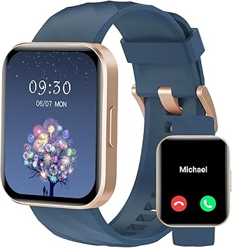 RUIMEN Smart Watches for Women Men (Answer/Make Calls) Compatible with iPhone/Android Phones, 1.85" HD Screen Fitness Tracker Heart Rate Monitor 100  Sports Tracker Watch Waterproof (Blue)