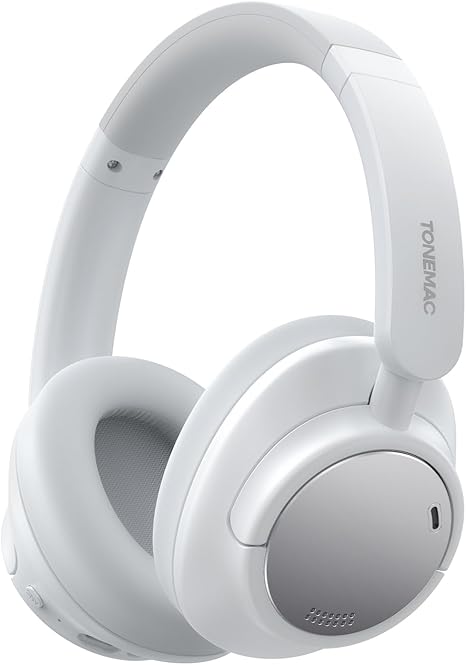 H7Pro Bluetooth Headphones with -45dB Hybrid Active Noise Cancelling, 80H Playtime Wireless Over-Ear Headphones, Immersive Deep Bass Stereo, 4-Mic ENC Clear Calls, Personalized Comfort -White