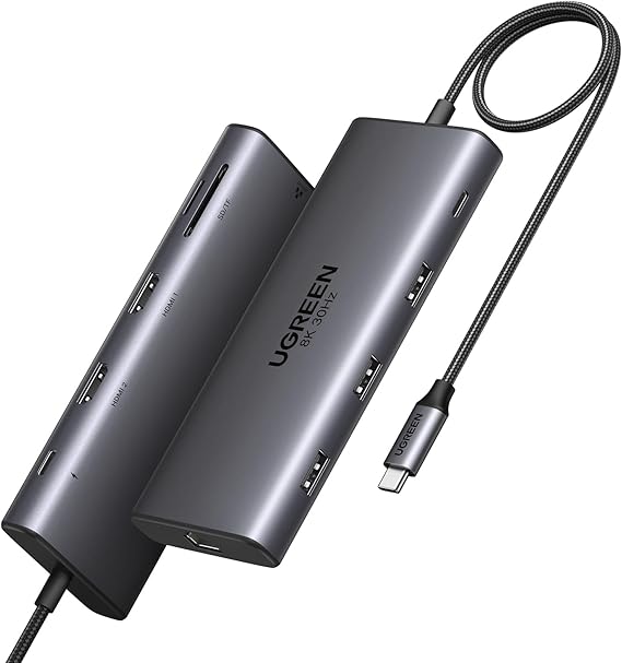 UGREEN Revodok Pro 210 Docking Station 10 in 1 USB C Dock Dual HDMI 4K@60Hz Single 8K@30Hz 100W PD 5Gbps USB C and USB A Data Ports Gigabit Ethernet, SD/TF Card Reader USB Hub Compatible for HP, Dell