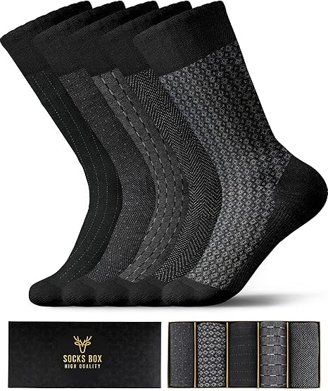 Mens Dress Socks, Premium Quality Bamboo Rayon Socks for Men, Patterned Mens Socks With Gift Box (5/10 Pack)