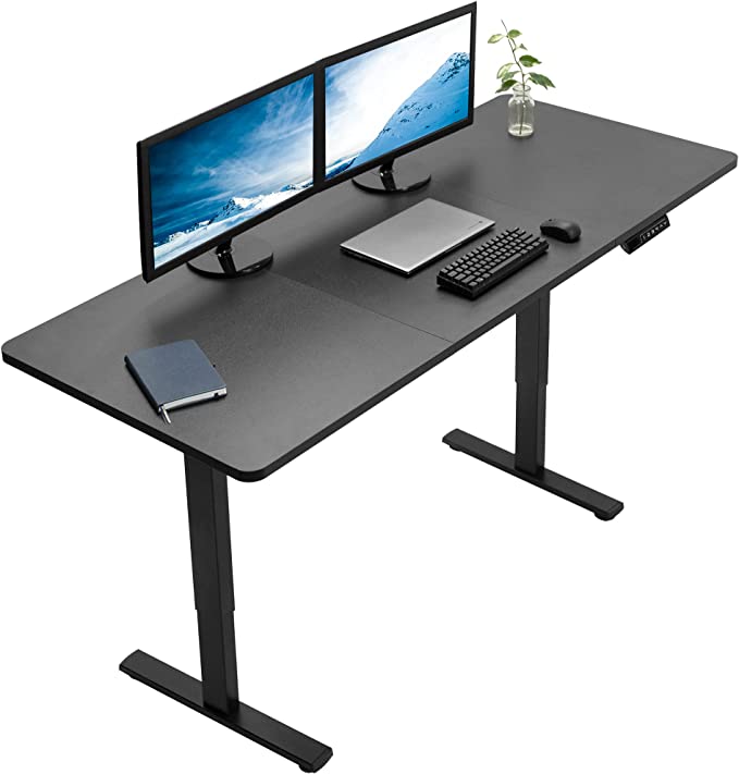 VIVO Electric Height Adjustable 71 x 30 inch Stand Up Desk, Complete Active Workstation with 3 Section Black Table Top, Black Frame, Push Button Memory Controller, DESK-KIT-1B7B