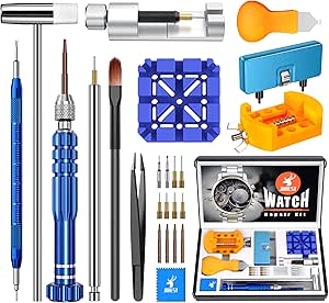 JOREST Watch Repair Kit, for Watch Battery Replacement & Watch Link Removal and Resizing & Watch Opener, Watch Repair Screwdriver Set, Watch Wrench Back Remover, Watch Cleaning, Spring Bar Tool