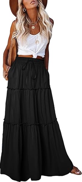 EARKOHA Womens Casual High Waist Tie Paisley Print Long Maxi Skirt with Pockets
