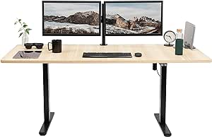 VIVO Electric Height Adjustable 71 x 30 inch Stand Up Desk, Active Workstation with Light Wood Table Top, Black Frame, 2 Button Controller, DESK-KIT-0B7C