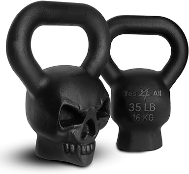 Yes4All Skull Kettlebells 25, 35 lbs - Cast Iron Kettle Bell with Anti Slip Powder Coated Handle - Strength Training Kettlebells for Weightlifting, Conditioning & Cross Training