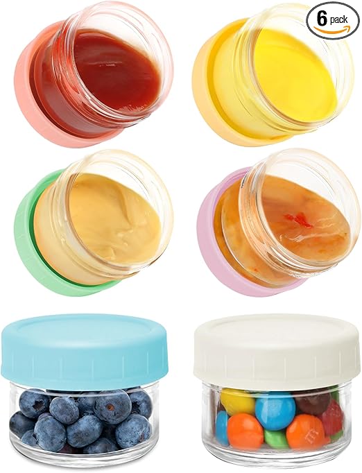 6 Pack Salad Dressing Container To Go, 1.7oz Small Glass Dressing Containers with Lids,Glass Condiment Containers for Lunch Box, Dipping Sauce Containers for Food, Salad Jars with Lids Meal Prep
