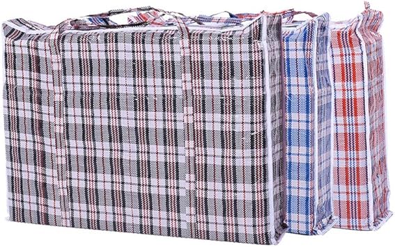 Premium Life Set of 3 Jumbo STORAGE LAUNDRY SHOPPING Bags with Zippers and Handles, Blue,Red,Black, Size 27"x25"x5"